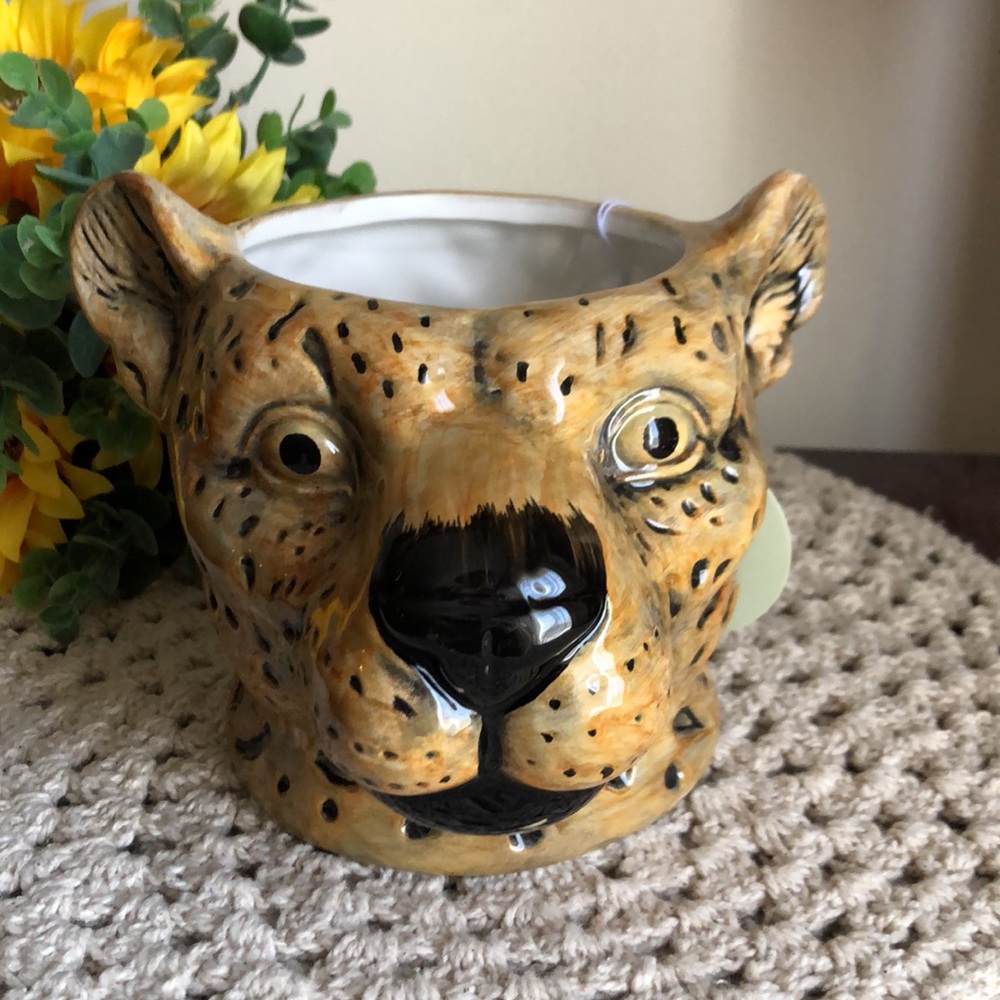 Ceramic Cheetah Leopard Head Planter Pot Decor - Picture 3 of 10